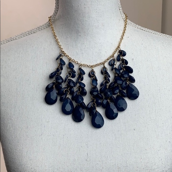 blue faceted bead gold chain bib necklace - Picture 1 of 6